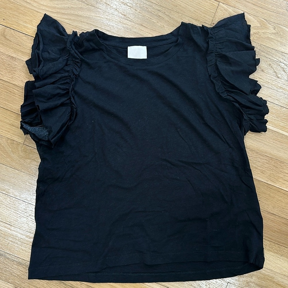 Slub cotton t shirt with ruffle sleeve